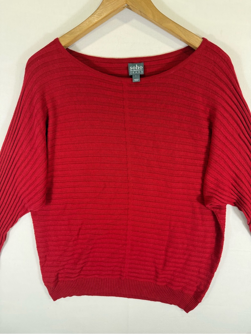 Soho New York & Company Red Ribbed Boatneck Sweater